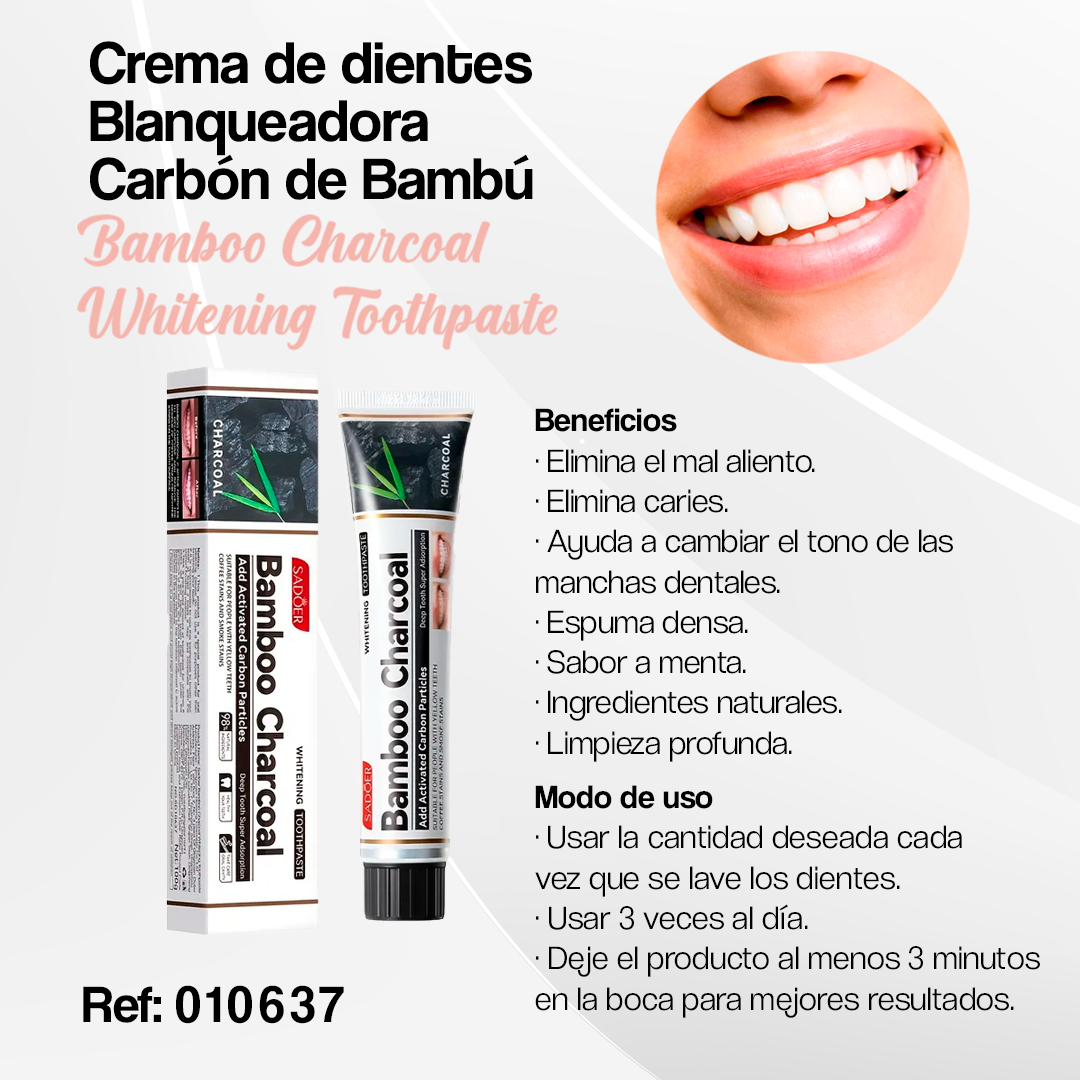 CREMA DE DIENTES BLANQUEADORA BAMBÚ Y CARBÓN ACTIVADO Tooth Paste® 🦷