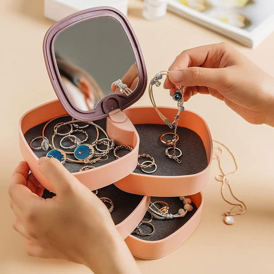 Joyero organizador giratorio con espejo 4 niveles