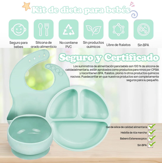 Set Vajilla Silicona Para Bebe 5 Piezas