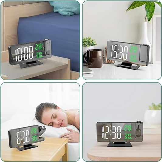 RELOJ DIGITAL DE MESA CON DESPERTADOR Y PROYECTOR DE HORA EN LA PARED