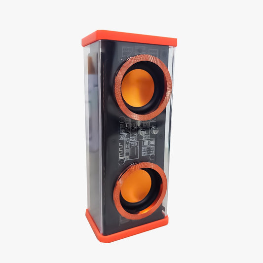 PARLANTE CYBER-PUNK® DOBLE BOCINA LED TRANSPARENTE NARANJA